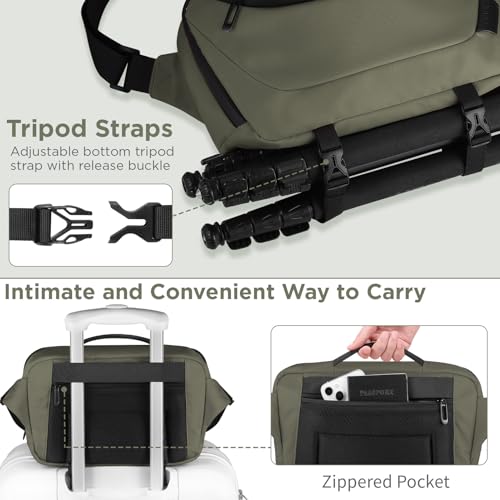 Image of TAAOKA Camera Sling Bag,Travel Waterproof Camera Case with Tripod Holder,Lightweight DSLR /SLR /Mirrorless Small Camera Bags Crossbody for photographers (Dark Green)