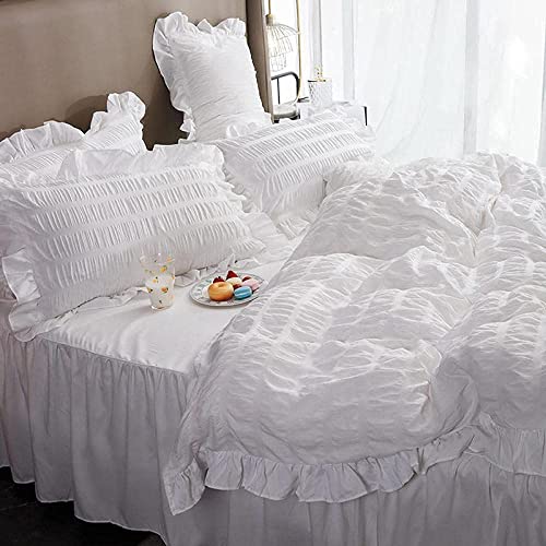 Zhuan Soft Luxury Comforter Cover Set Yellow Double,Ruffled Seersucker Lace Duvet Cover For Girls,Bedspread Bed Skirt Bedding Teen 1.5M Bed 200 230Cm 4 Piece #TOP3