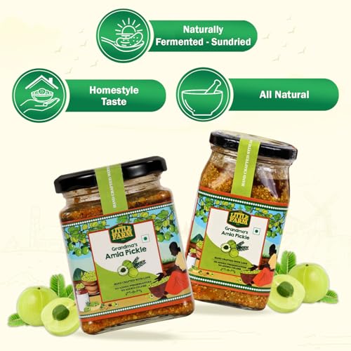 Image of THE LITTLE FARM CO Amla Pickle - Awla ka Achar | Less Oil Mustard Base Homemade Gooseberry Pickles with masala | No Added Preservatives, No Artificial Flavours | Traditional Recipe, 400g