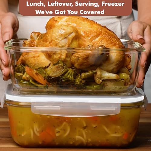 Image of Razab 4 PC 1860ml / 63 Oz / 8 Cups Large Glass Food Storage Containers with Lids - Glass Meal Prep Containers for Roasting & Storing Leftover, Lunch Container with Lids, Microwave & Oven Safe