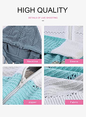 Acelitt Women Ladies Lightweight Long Sleeve Zip Up Zipper Color Block Knit Sweaters Hoodies Sweatshirts Pullover 2Xl Sky Blue #TOP3