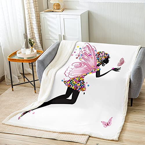 Couverture sherpa papillon polaire enfants filles grand plaid lit flou