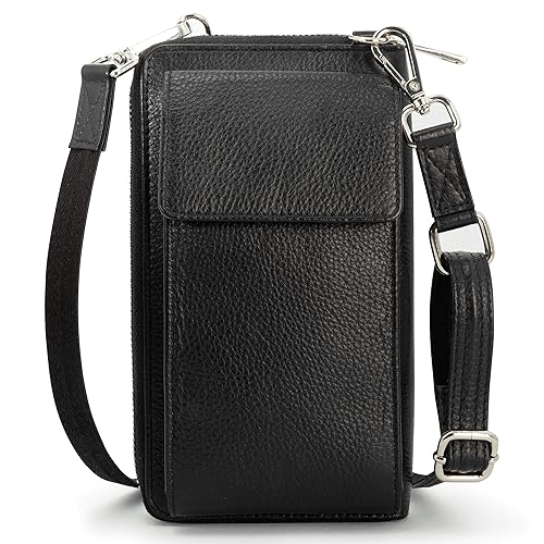 BULL GUARD Crossbody Leather Wallet Phone Purse, Anti Theft and RFID Blocking, Small Elegant Design for Travel