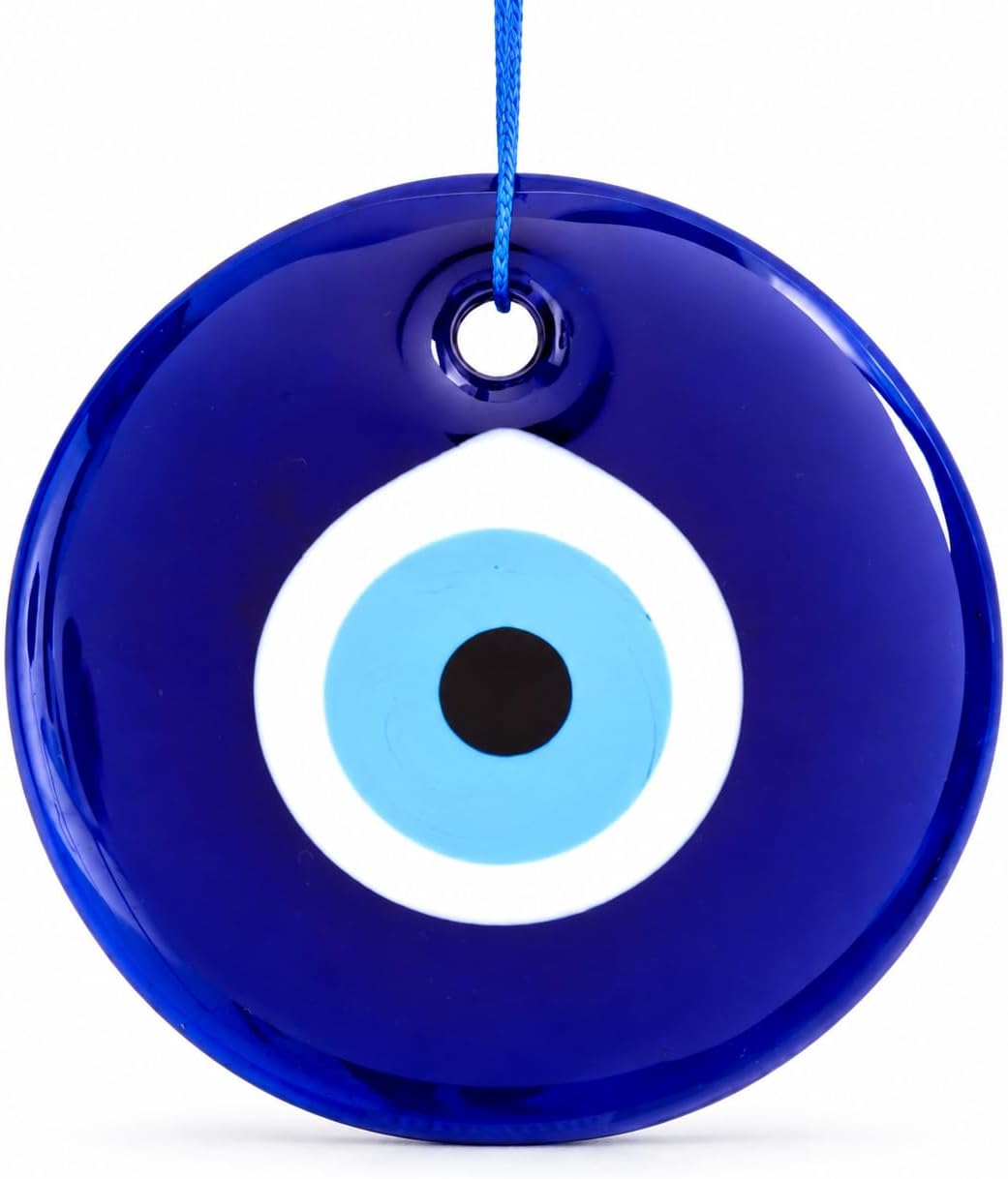 5" Glass Blue Evil Eye Wall Hanging Ornament - Evil Eye Decor - Turkish Handmade Nazar Amulet - Home Protection Charm - Evil Eye Wall Decor Amulet in a Box