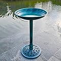 Unibos Garden Pedestal Ornament Verdigris Effect Traditional Weatherproof Bird Bath Bowl