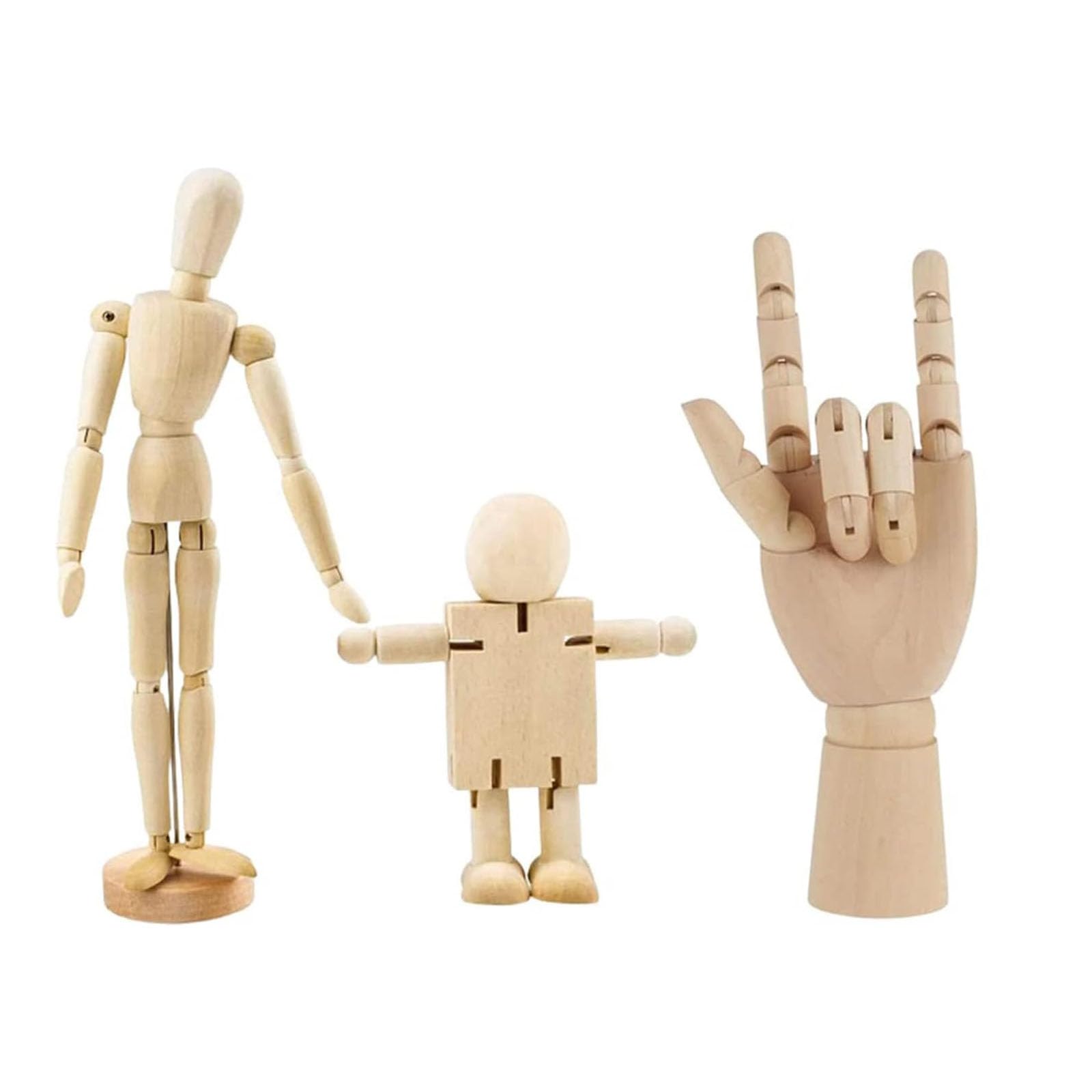 3 Stück Gliederpuppe aus Holz, Mannequins Gliederpuppe, Holzpuppe zum Zeichnen, Holzpuppe Menschlicher, Modellhand aus Holz Gliederpuppe, für Skizze Dekoration, Handwerk Tischdeko