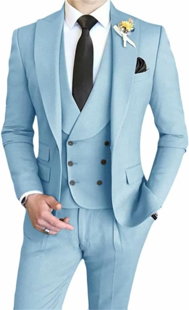 Men's 3 Pieces Suit Elegant Solid One Button Slim Fit Single Breasted Party Blazer Vest Pants Set