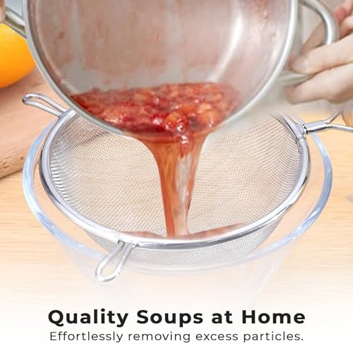 Image of AADHIK Stainless Steel Strainer Big Size 32cm for Soup, Rice, Juice, Vegetable and Fruit Washing, Multipurpose Channi with Handle (Set of 1)