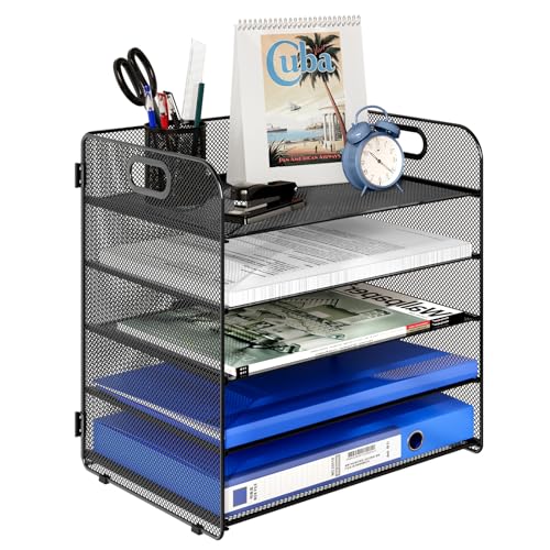 TQVAI 5 Niveles Bandejas Oficina Papeles A4 Organizador Escritorio Documentos Revistero Material Oficina y Papeleria Archivador para Revistas, Negro