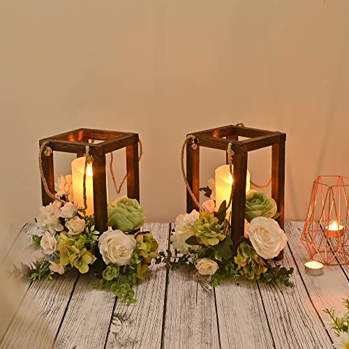 Yorkmills Wedding Lantern Candle Holders For Table Centerpiece Set Of 2, Farmhouse Decor Hanging Wooden Candle Holder For Flameless Candles, Rustic Pillar Candle Lanterns For Wedding Table Decorations #TOP6