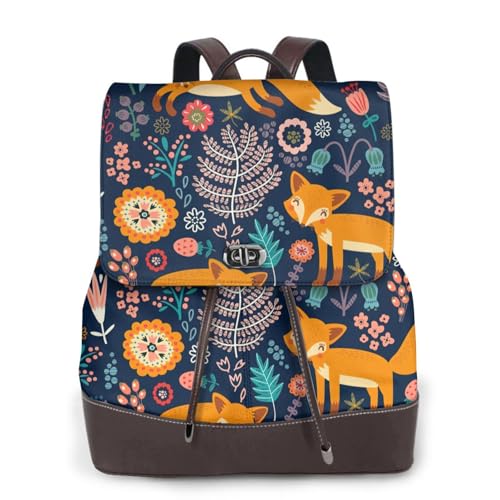 Sac à dos en cuir femme oiseaux et renard étanche et durable