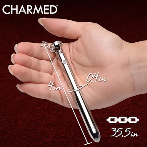 Charmed Silver 7X Vibrating Y Necklace for Women, Sexy Silver Bar Pendant with Chain Necklace, Rechargeable 2-in-1 Necklace Jewelry with Rhinestones3