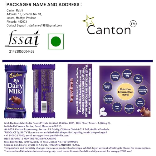 Image of Canton Rakhi For Brother With Chocolate Gift Hamper, Rakhi With Cadbury Dairy Milk, Pack of 1 Designer Rakhi For brother (Design-17), 50 grams