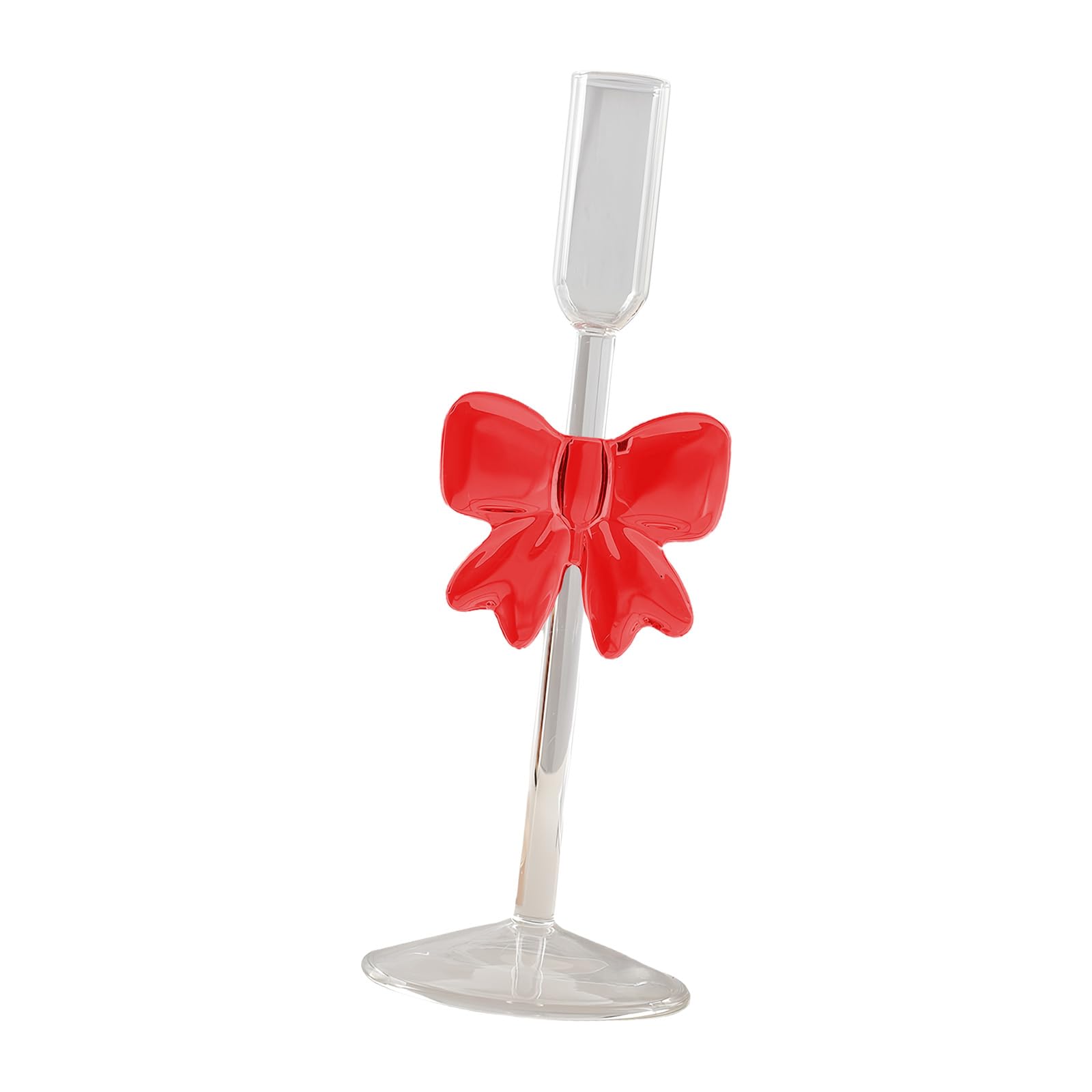 Carotoe Red Handcrafted Bowknot Glass Holders Taper Candlestick Stand Ideal For Dining Table Decors Gift Bowknot Taper Holders