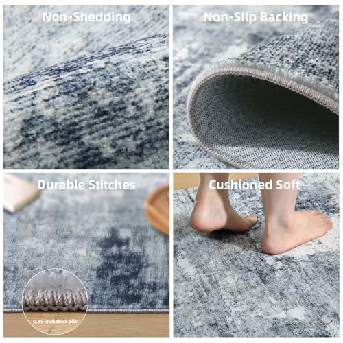 8x10 Area Rugs Washable Rug: Large Living Room Rug Stain Resistant Distressed Vintage Non Slip Low Pile Faux Wool Soft Carpets for Bedroom Bedside Farmhouse Nursery Dining Room
