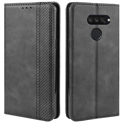 HualuBro Handyhülle für LG K50S Hülle, Retro Leder Stoßfest Klapphülle Schutzhülle Handytasche LederHülle Flip Hülle Cover für LG K50S Tasche, Schwarz