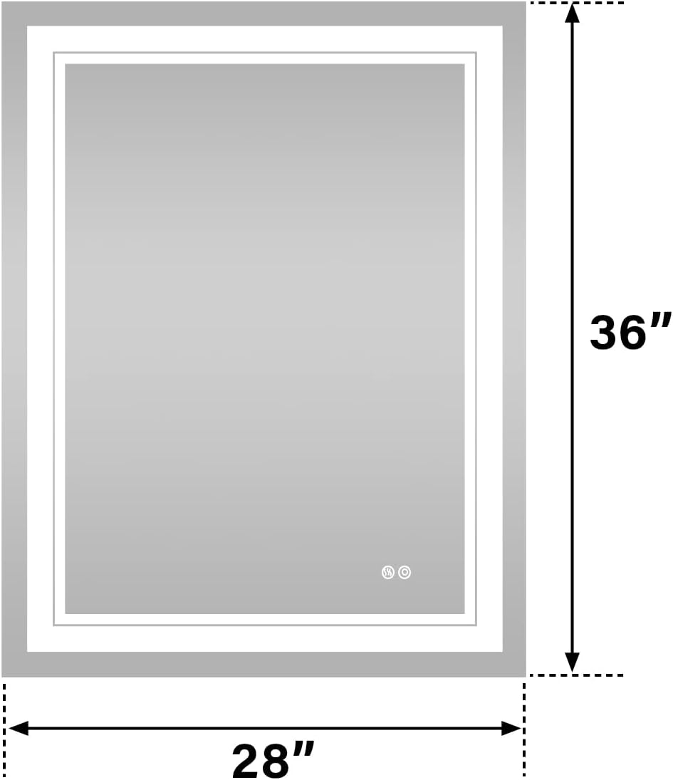 WELLFOR LED Bathroom Vanity Mirror 28 x 36 Inch, Lighted Anti-Fog Dimmable Mirror, IP44 Waterproof Wall Mounted Makeup Mirror, Packed with US Standard Plug and Touch Switch, (Horizontal/Vertical)