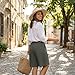 Olasfa Kurze Hose Damen Knielang Baumwolle Lässig Shorts Damen Leicht Knielang Hohe Taille Weite Bein Sommershorts mit Taschen Freizeit Bequeme Bermuda Shorts Dunkelgrau L