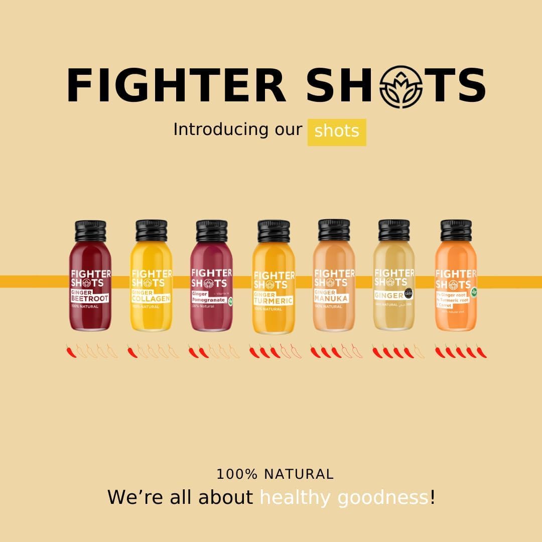 Fighter Shots Shots de collagène marin au gingembre (12 x 60 ml) | Peau et cheveux plus sains | 100 % naturels | Parfait matin/après l'entraînement | Sans conservateurs | Shots de gingembre frais et