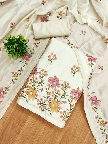 Image of Pandadi Saree Women's Cotton Embroidery Unstitched Salwar Suit Dress Material