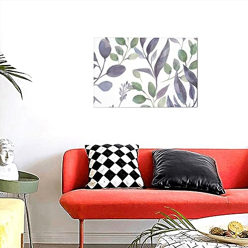 Toile murale moderne de qualité supérieure, motif feuilles vert sauge et violet - 7