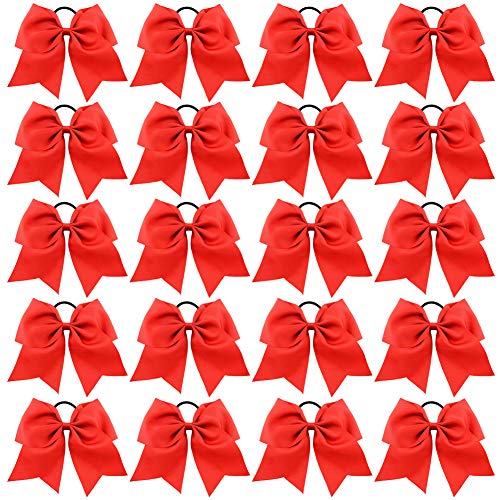 8" Large Solid Bow Hairpin Girls Bows With Rope Hair Bows 20Pcs (Red)
