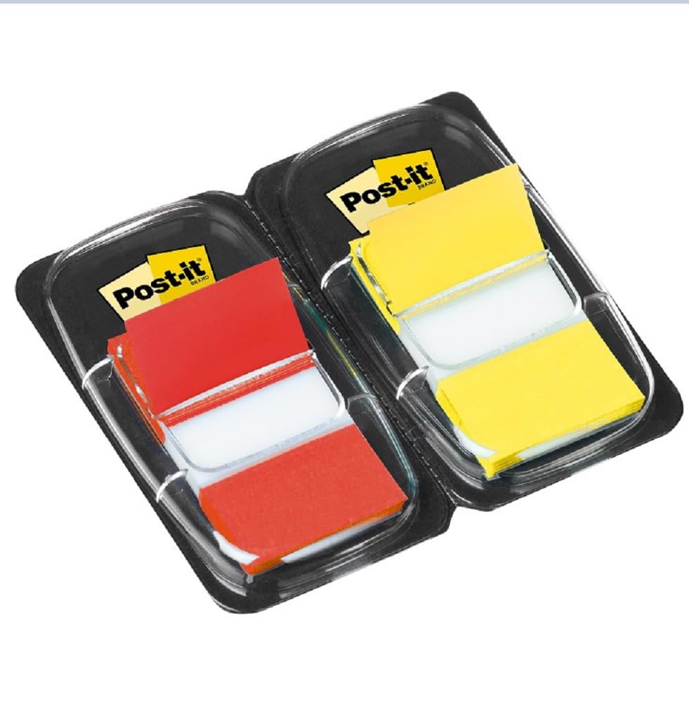 Post-it I680-RY2 index Standard, 2 x 50 pasków samoprzylepnych w dozowniku, 25,4 x 43,2 mm, czerwone, żółte
