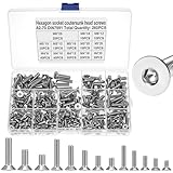 QWORK® 260 Stück 304 Edelstahlschrauben-Set, Innensechskant Senkkopfschrauben M4/M5/M6, für Elektronik und Maschinen