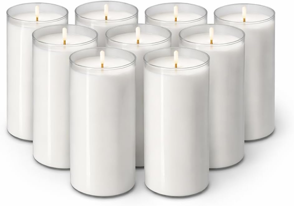 7” Cemetery Candle Refill Inserts – 3 Day Unscented Grave Candles – Long Burning Memorial Prayer Candle Refills – European Made – 9 Pack White Devotional Inserts