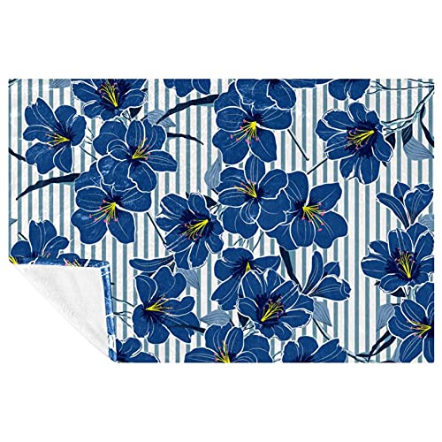 Couverture pique-nique et camping à rayures bleues 150x100 cm - 2
