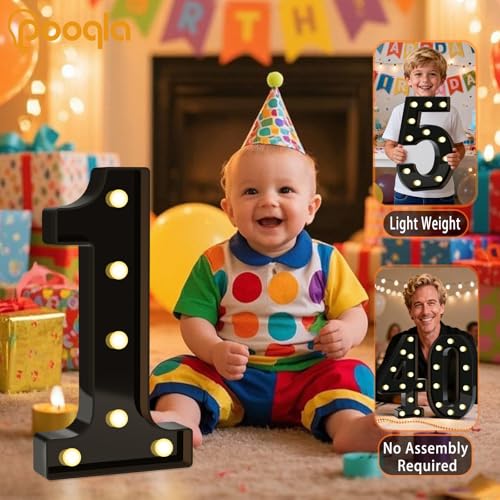 Image of Pooqla 25th Birthday Decorations for Men, Large Black Light Up Numbers | Black Party Decorations, 12.6in Tall Big Marquee Numbers 25th Anniversary Birthday Gift for Men Him Wedding Room Decor