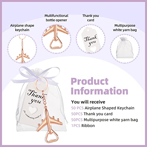 Winocbxt 50PCS AirplaneRose Gold Bottle Opener Keychains for Wedding or Bridla Shower Favors, Gifts, Souvenirs to Guests Bluk - Image 4