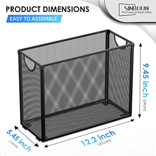 Sinboun Hanging File Organizer Letter-Size File Holder Filing Box Includes 7 Hanging Folders - Metal Mesh Magazine Book Letter Storage Cabinets File Cart For Office Home School, Easy Installation #TOP1