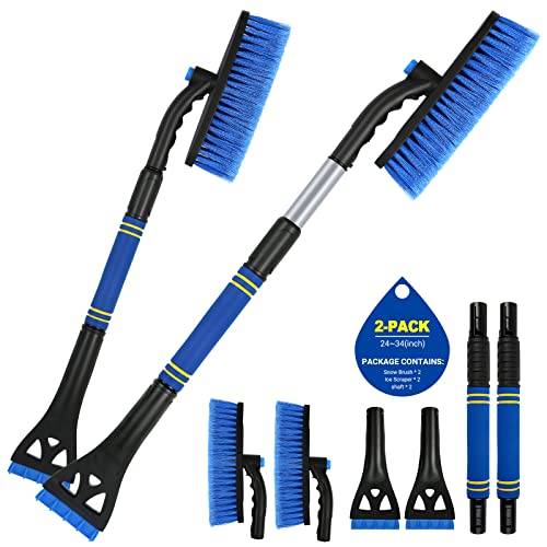2 Set 34" Ice Scrapers for Car Windshield, 2-in-1 Snow Scraper and