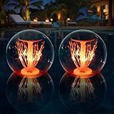 LENONE Floating Pool Lights, Waterproof Fireworks Solar Pool Lights That Float, 7' Color Changing Led Solar Floating Light Balls for Pond Party Garden Decorations, Cool Outdoor Decor (Black, 2 PCS)