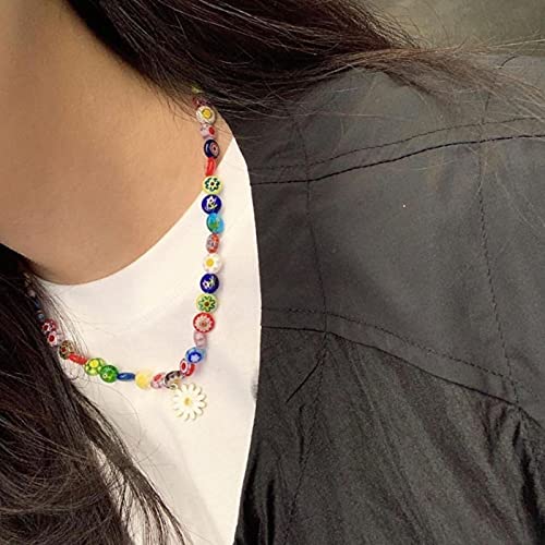 Collier perles fleurs transparentes et chaîne métal style coréen pour fête