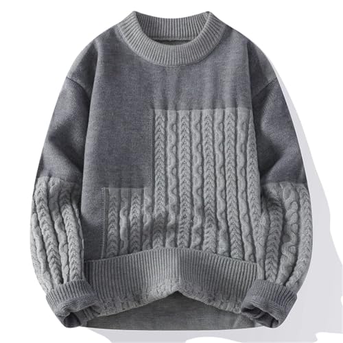 Men's Warm Knit Pullover Sweater Patchwork Design O-Neck Full Sleeve Loose Fit Slim Fit Casual Sweater2
