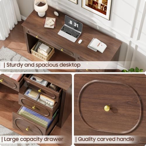 Vabches Executive Desk 47" with 3 Storage Drawers & A File Drawer, Walunt - 3