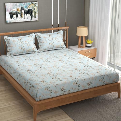 Image of NHD HOME Cotton 220 TC Super King Size Bedsheet Floral Print 108 X 108 Inch Size with 2 Pillow Cover, 275 X 275 Cm Super King Size (9 Ft By 9 Ft) (Light Silver Pink Floral)