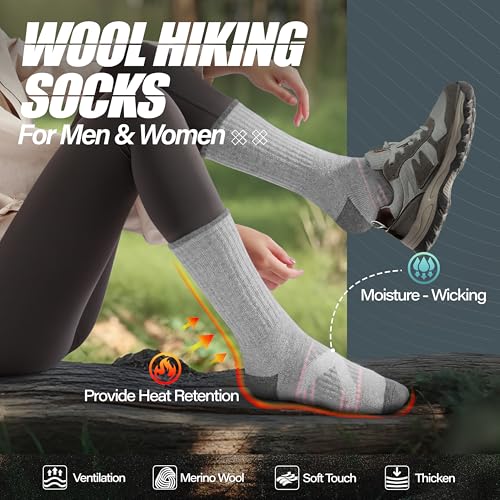 Image of ANTSANG 5 Pairs Merino Wool Hiking Socks for Men & Women Thermal Winter Warm Moisture Wicking Cushion Boot Socks