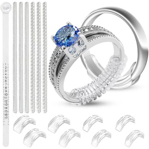 Ring Sizers for Loose Rings - 8 Easy-Clip Ring Adjusters and 6 Coil Adjusters - Finger Size Gauge - 1-17 USA Rings Size