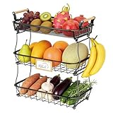 Ribech Corbeille à Fruits à 3 Étages, Panier de Rangement Métallique Multifonction pou...