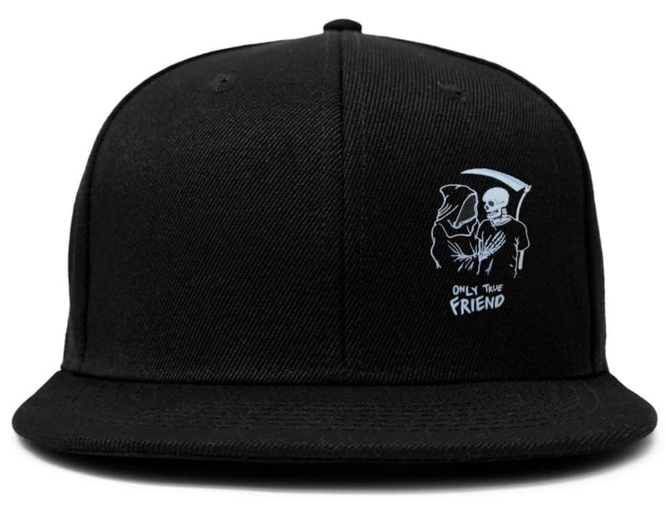 Image of Tai & Zai Black Snapback Hat with Printed, Adjustable Flat Brim Cap, Six Hole Breathable Design
