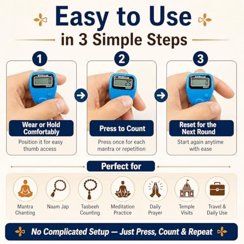Image of Digital Jaap Counter Ring with Display, Naam Jap Counter Machine for Mantra Counting, Mala Jaap Counter, Tasbeeh Counter Ring, 5 Digit Chanting Count Machine for Prayer & Meditation