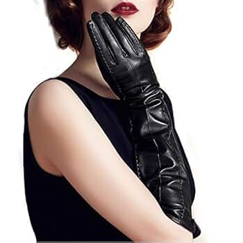 Amazon | [ALLFOND] 本羊革ロングレザー手袋 女優ブロック ポリ