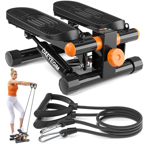 Mini Stepper for Exercise Low-Impact Stair Step Cardio Equipment with Resistance Bands, Digital Monitor, Optional Twist Motion Stepper