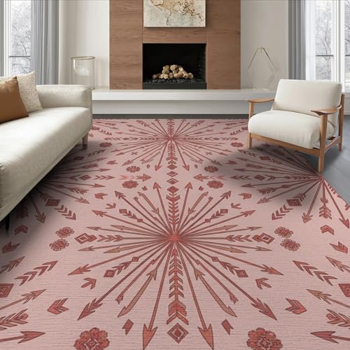 ODIKA 6'x9' Washable Bohemian Diamond Area Rug, Terracotta Non-Shedding Pet Friendly Room Rug Foldable Easy Care Carpet for Queen Size Bedroom, Under Bed, Master Suite | Ref:2001414