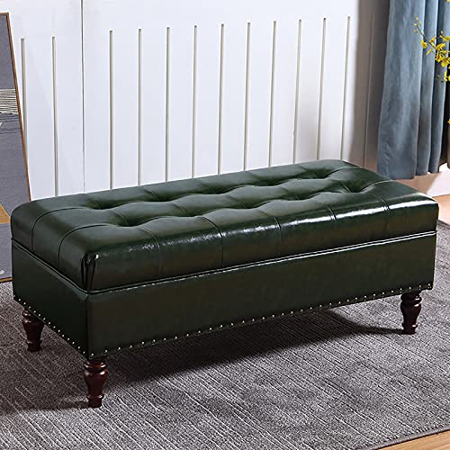 Banc ottoman en cuir supérieur et bois massif pour entrée chic