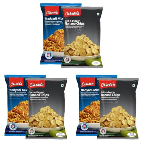 Image of Chheda's - Salt N Pepper Banana Chips (350 Gm) and Nadyadi Mix (300) | Banana Wafers | Indian Namkeen | Tasty Snacks | Ready to Eat - Combo Pack (Pack of 3)