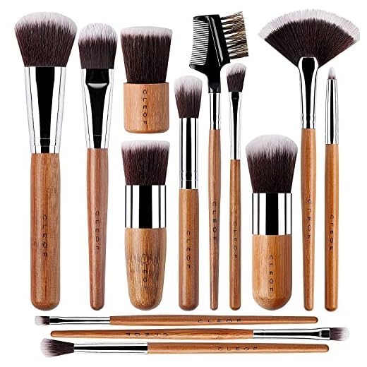 13 Bamboo Makeup Eye Brow Brushes Professional Set - Vegan & Cruelty Free - Eye shadow, Eyebrow, Eyeliner, Blending, Foundation, Blending, Blush, Powder Kabuki Brushes.…